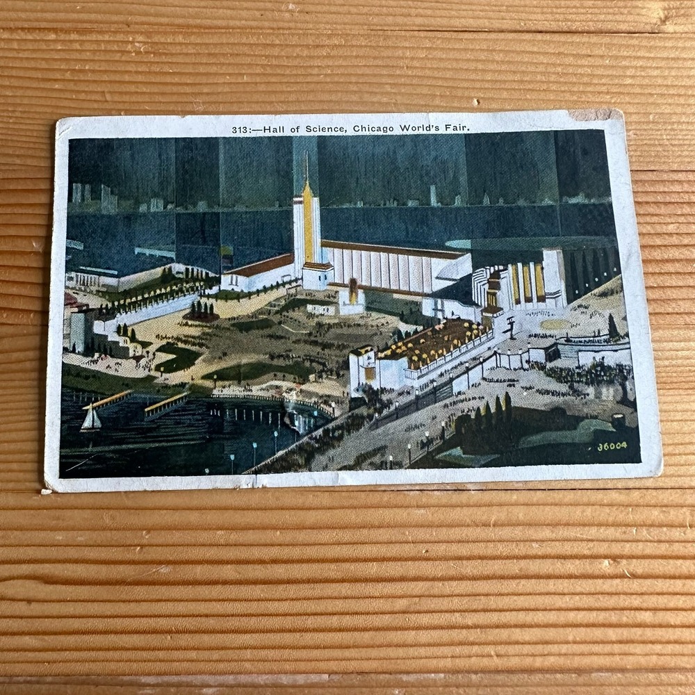 1933 Chicago Worlds Fair Postcard Hall of Science Century of Progress Postmarked